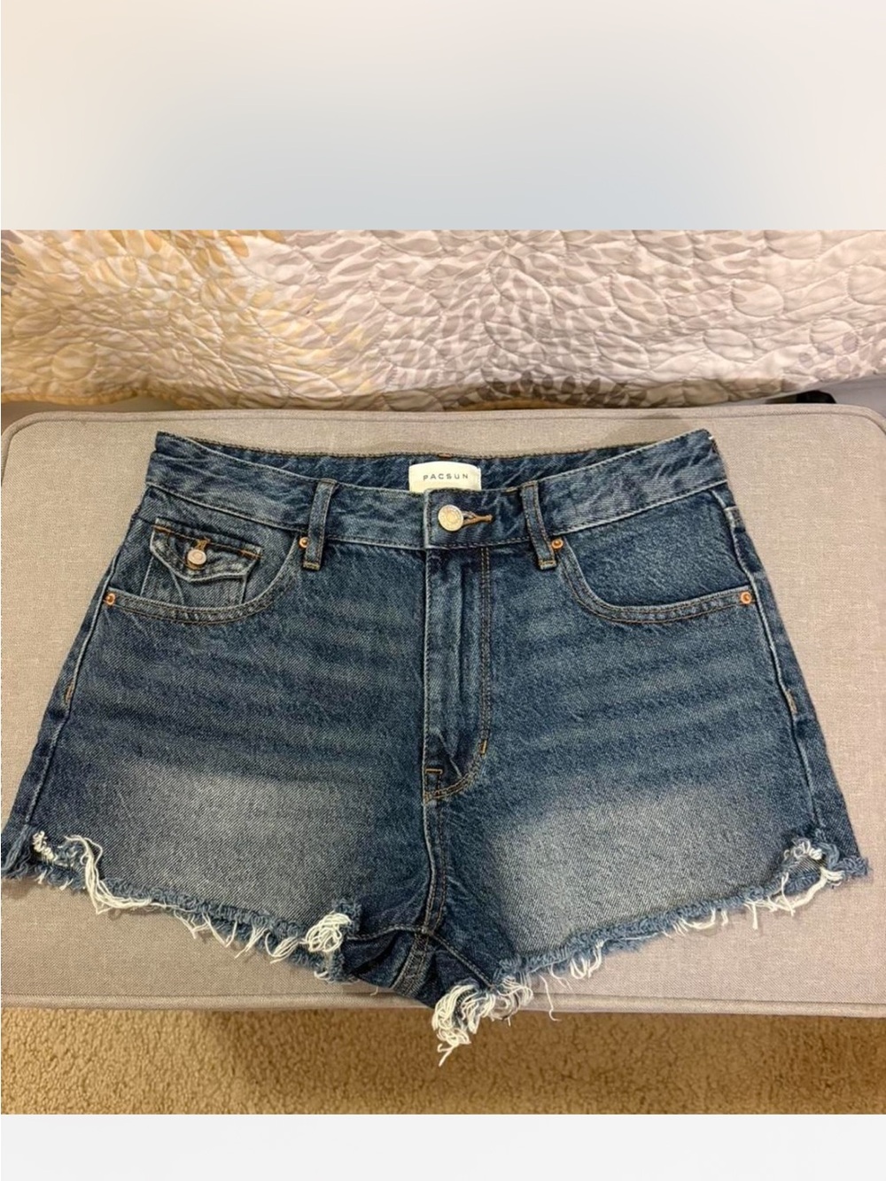 PacSun High-Rise Dark Blue Frayed Denim Cutoff Shorts